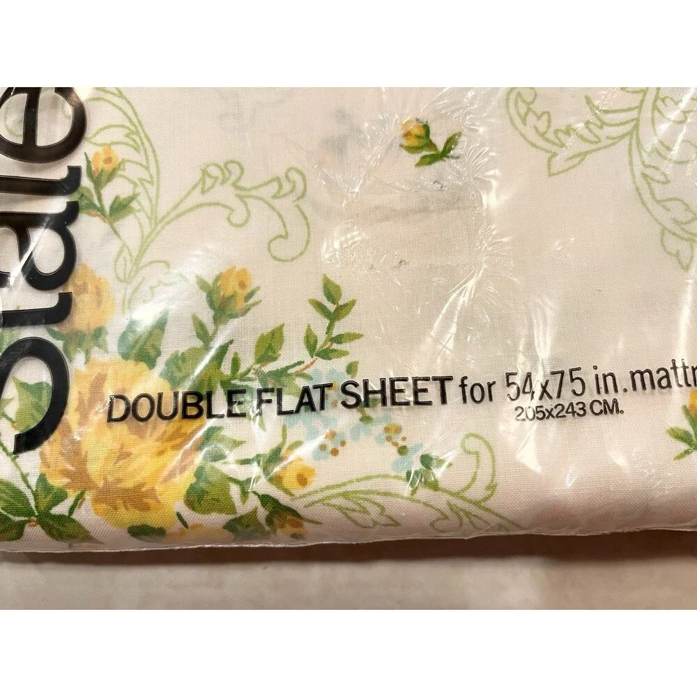 Vtg Statepride Carmen Double Flat Fitted Sheets New Old Stock Cream Yellow Roses
